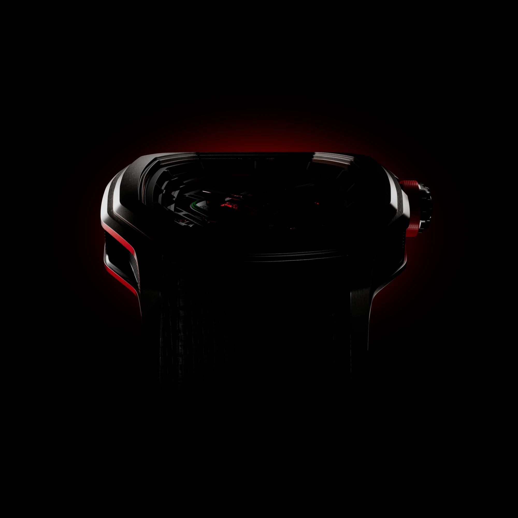 The AGB05 from the front, in shadow, with a red halo