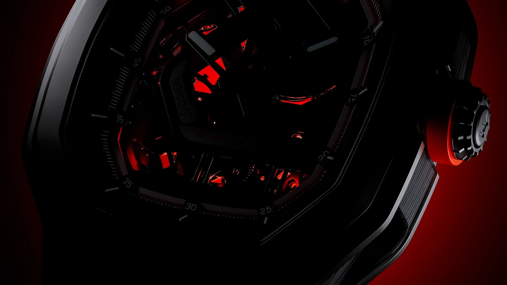 The AGB05 dial in the dark, lit red from within